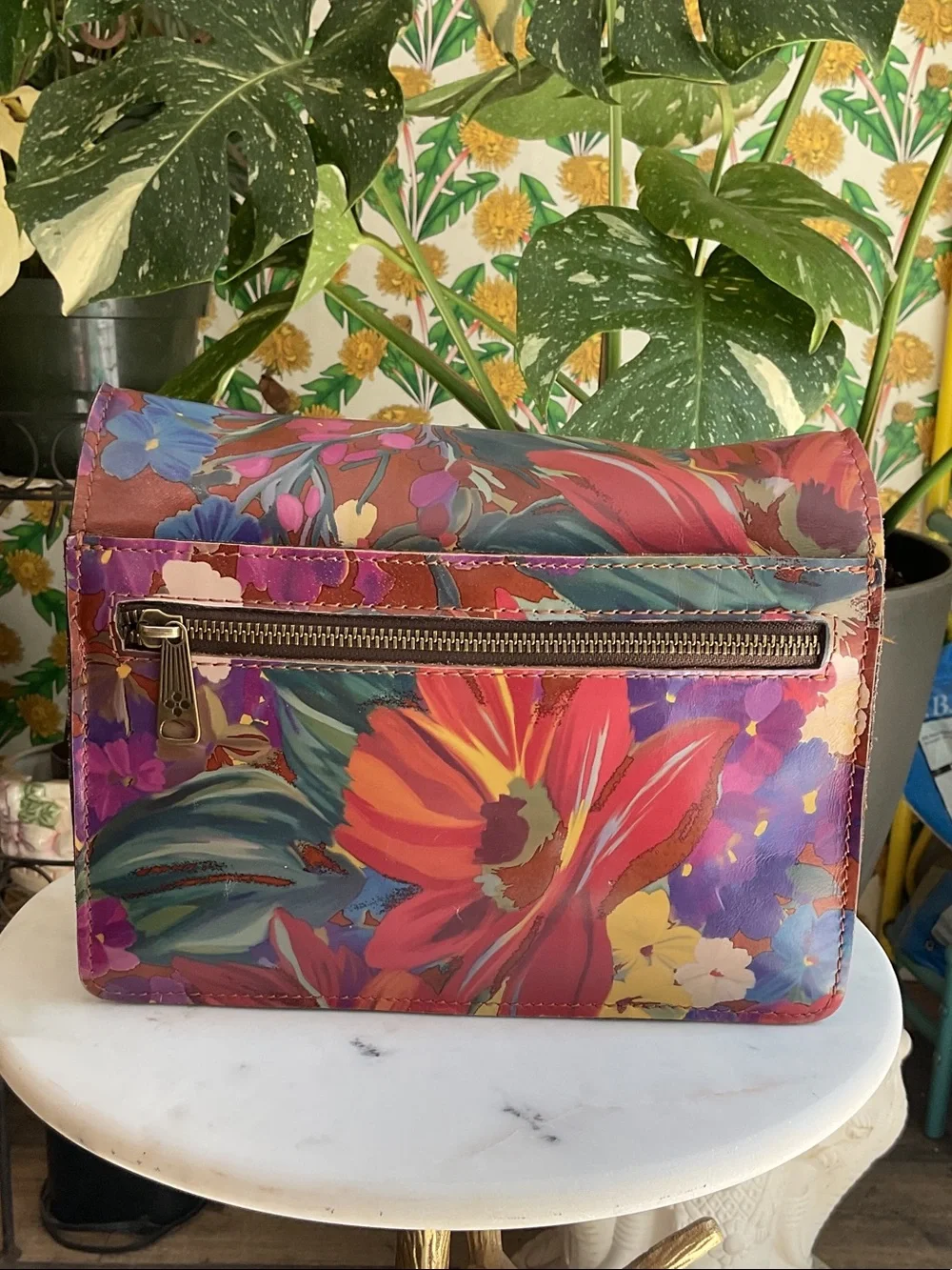 Patricia Nash Red Floral Leather Clutch with Pink, Purple & Blue Accents